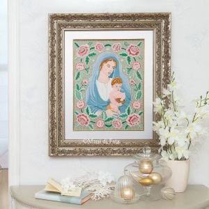 Lino disegnato per quadro ad intaglio 'Madonna con il Bambino'