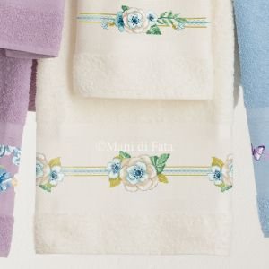 Kit punto croce parure asciugamani 'Greca e fiori'