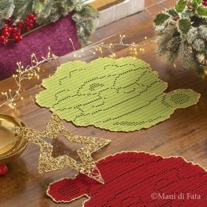 Kit filet per tovaglietta all'americana 'Babbo Natale' verde pistacchio