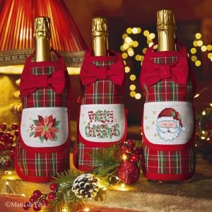 Kit risparmio punto croce per 3 salvagoccia in tessuto scozzese con motivi natalizi