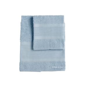 Parure asciugamani in cotone celeste da ricamare greca opaca