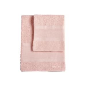 Parure asciugamani in cotone rosa da ricamare con greca opaca
