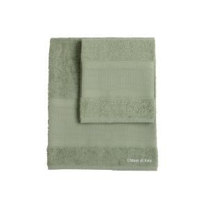 Parure asciugamani in cotone verde salvia da ricamare con greca opaca