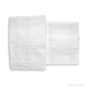 Parure asciugamani in cotone bianco da ricamare