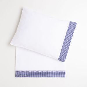 Lenzuolino culla in cotone bianco e tessuto a quadretti blu e bianco da ricamare a punto croce