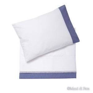 Lenzuolino lettino in cotone bianco e tessuto a quadretti blu e bianco da ricamare a punto croce