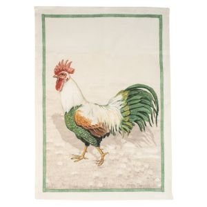 Strofinaccio in lino stampato con gallo testa bianca