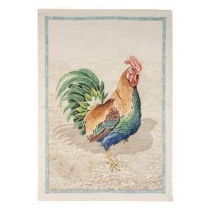Strofinaccio in lino stampato con gallo testa marrone