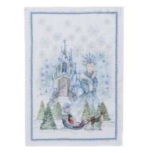 Strofinaccio natalizio in lino stampato 'Regina delle nevi'