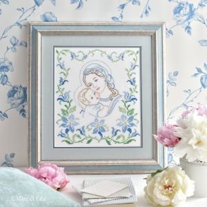 Lino bianco disegnato per quadro 'Madonna tra i fiordalisi'