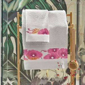 Kit punto croce set asciugamani 'Fiori rosa intenso'