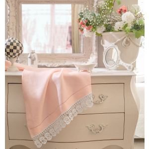 Kit bordura asciugamano in lino rosa