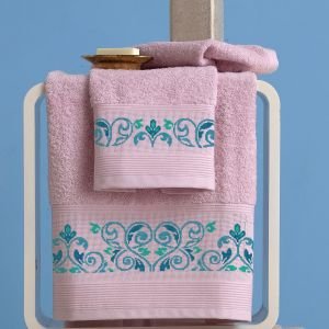 Occorrente per ricamo punto croce asciugamano rosa 'Fiori stilizzati'