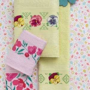 Kit punto croce per parure asciugamani 'Primule'