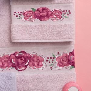 Kit punto croce parure asciugamani 'Corone rose'