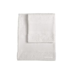 Parure asciugamani in cotone bianco da ricamare con greca opaca