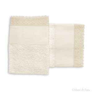 Parure asciugamani in cotone avorio da ricamare