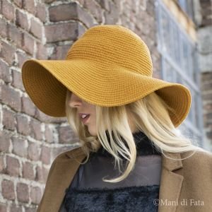 occorrente lana cappello giallo uncinetto tesa larga tg.L