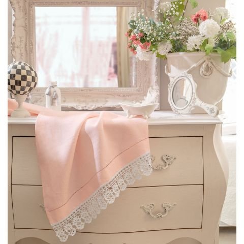 Occorrente per bordura uncinetto asciugamano in lino rosa