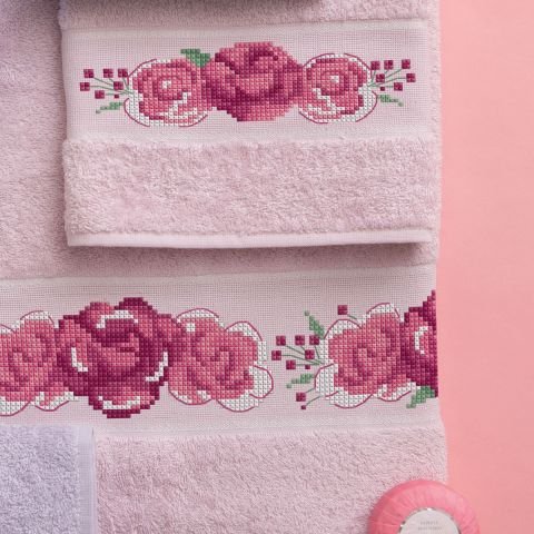 Kit punto croce parure asciugamani 'Corone rose'
