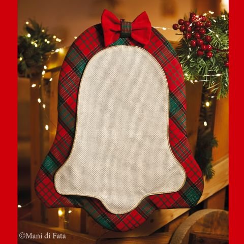 Fuoriporta campana natalizio in tartan scozzese ricamo punto croce