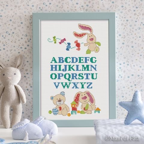 Schema punto croce pannello baby 'Alfabeto e animali'