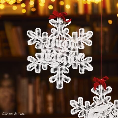 Schema filet addobbo fiocco di neve 'Buon Natale'
