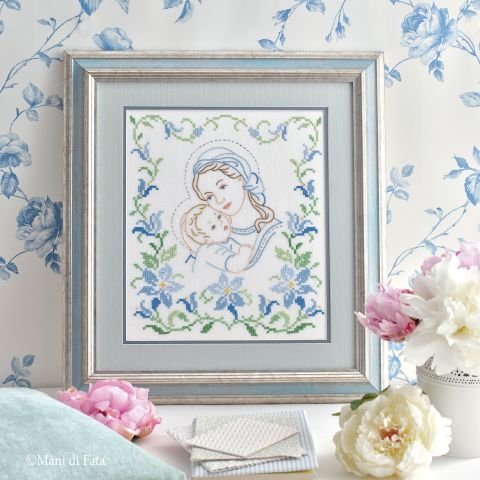 Kit punto croce disegnato 'Madonna tra i fiordalisi'