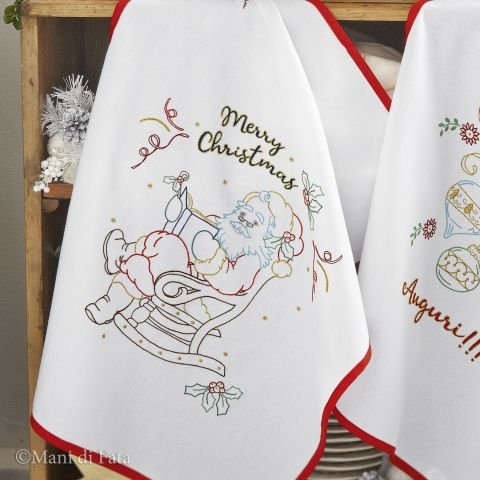 Kit punti misti per strofinaccio disegnato 'Babbo Natale su sedia a dondolo'