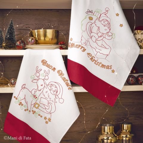 Kit punti misti strofinaccio disegnato 'Babbo Natale e renna'