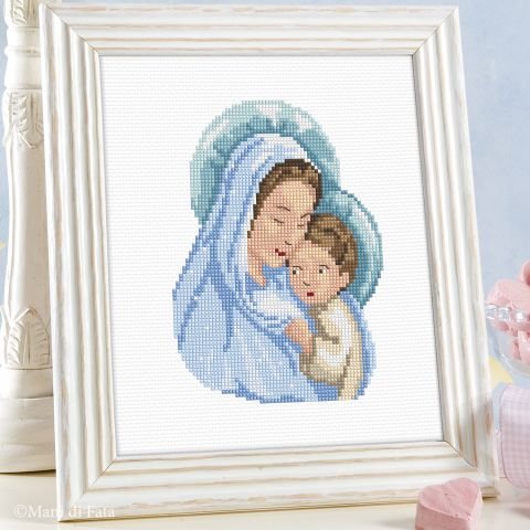 Kit punto croce per quadro con Madonna e Bambino