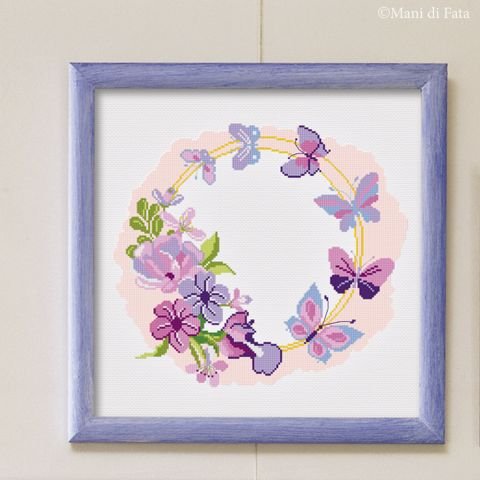 Kit punto croce per quadro con fiori e farfalle