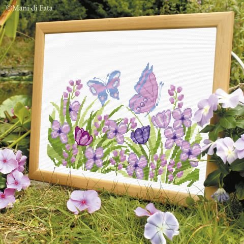 Kit punto croce per quadro 'Fiori e farfalle'