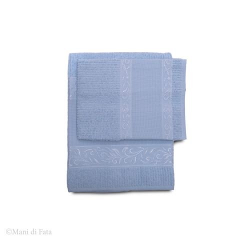 Parure asciugamani ricamabile di cotone con greca lucida