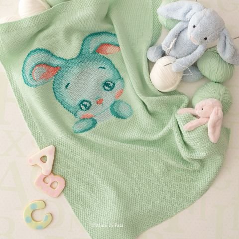 Kit maglia per coperta culla ricamo 'Bunny'