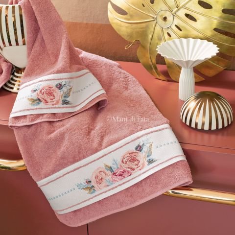 Schema punto croce parure asciugamani rosa antico 'Rose'
