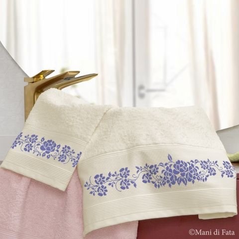 Schema punto croce per parure asciugamani avorio 'Monocromia indaco'