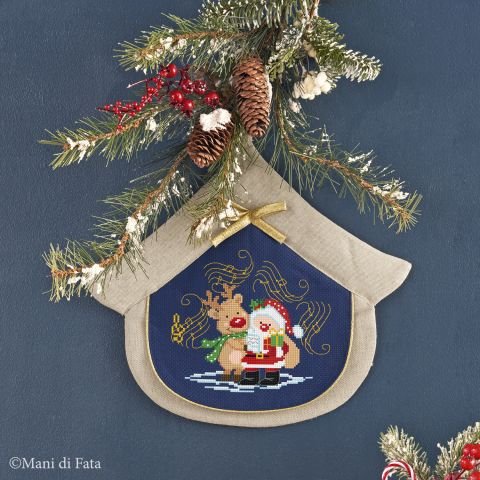 Schema punto croce per fiocco casetta 'Renna e Babbo Natale'